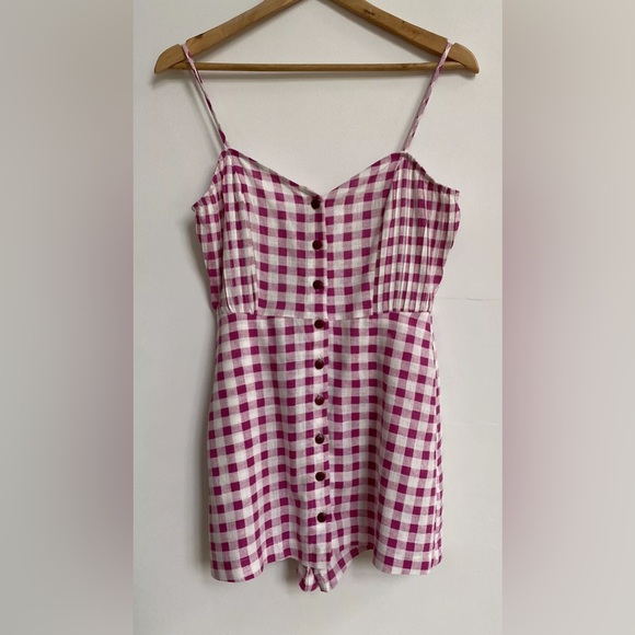 ZARA Pink Gingham Checked Buttoned Linen Playsuit Jumpsuit Dress - Picture 11 of 11